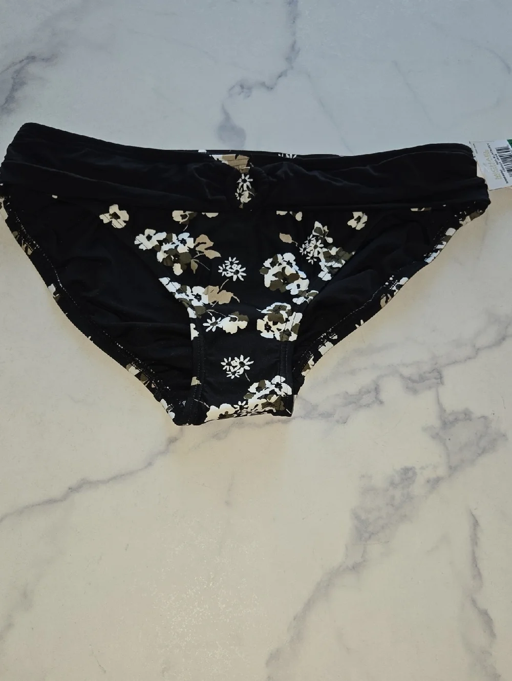 MICHAEL KORS Logo Ring Hipster Bikini Bottoms Black Green Floral Size L NWT